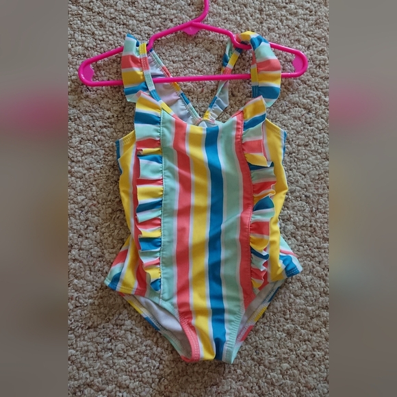 Wonder Nation Girls Ruffles Striped one Piece Bathing Suit Size 4T - Picture 1 of 10